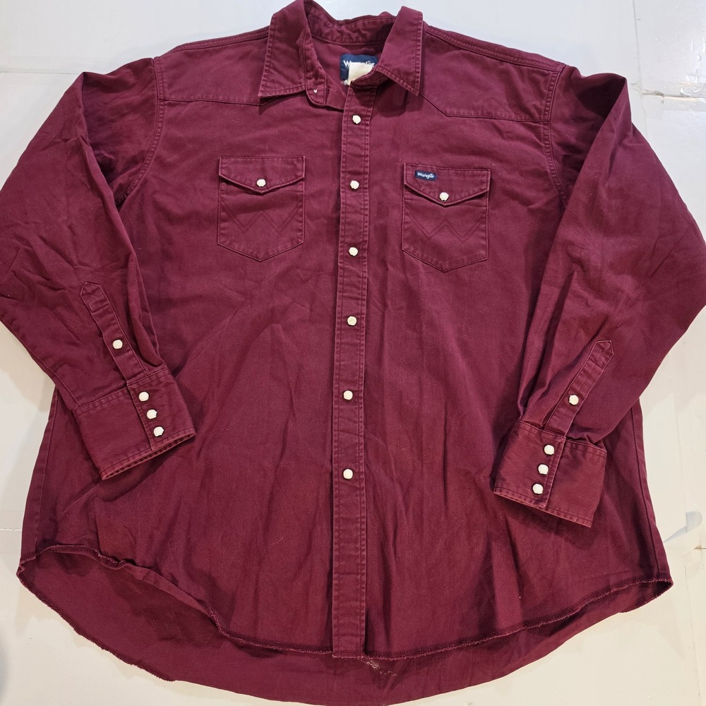 Wrangler Mens Western Snap Shirt Burgundy Maroon Cotton Big and Tall 19 x 36